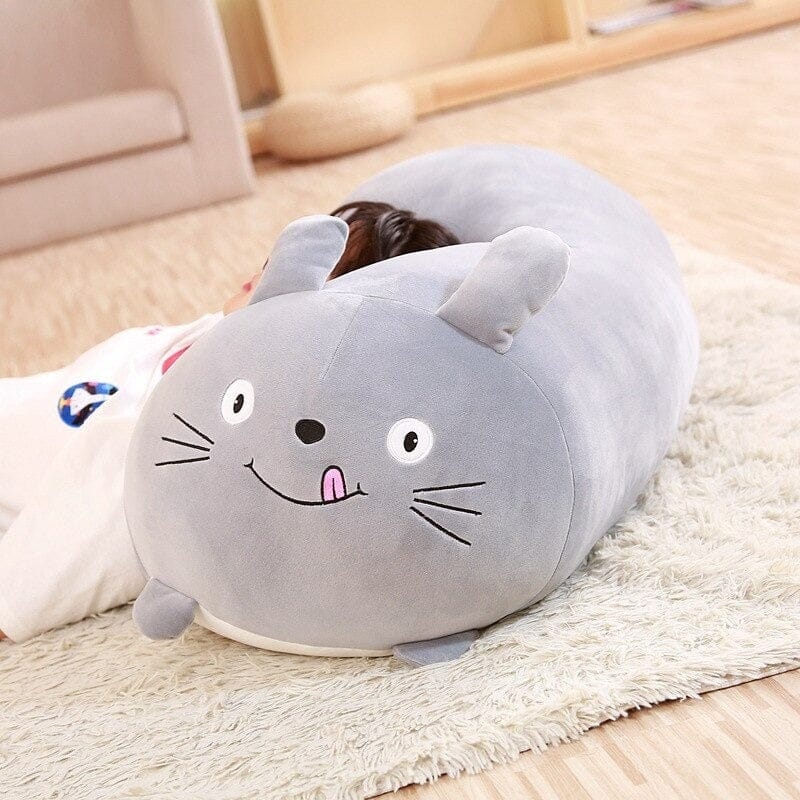 Doudou Chat Géant Coussin Chat En Peluche Géant 70cm - Gris - Jouet Doux Et Décoratif - Pour Enfants Et Adultes Coussin Corps Chat